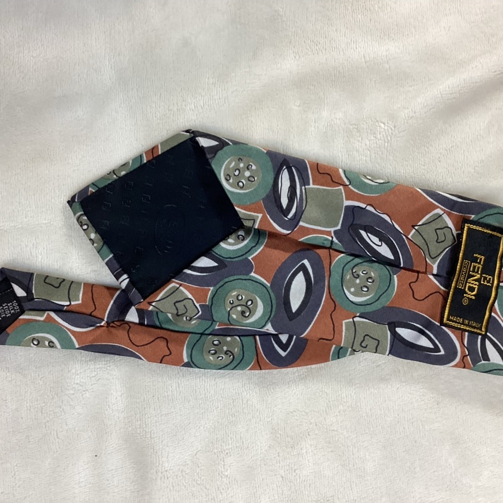 Fendi Men's Tie with Brown and Green Abstract Design